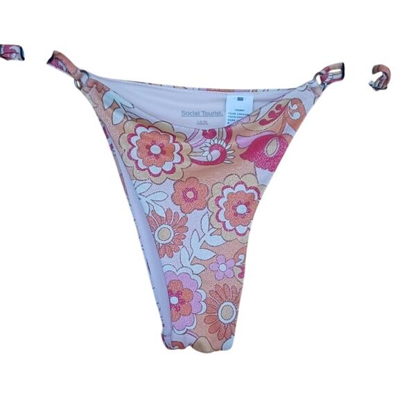 Social Tourist Abercrombie & Fitch Pink Red Glittery Floral Bikini Women's Small - Picture 5 of 10